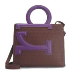 BORSA BROWN/PURPLE MANICO TONDO CON TRACOLLA