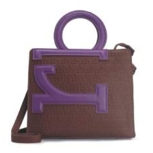 BORSA BROWN/PURPLE MANICO TONDO CON TRACOLLA