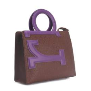 BORSA BROWN/PURPLE MANICO TONDO CON TRACOLLA