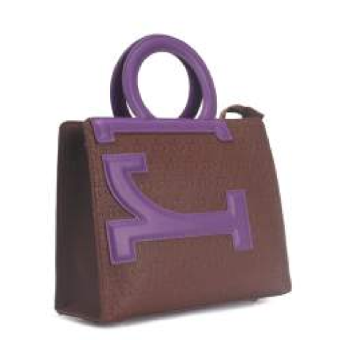 BORSA BROWN/PURPLE MANICO TONDO CON TRACOLLA
