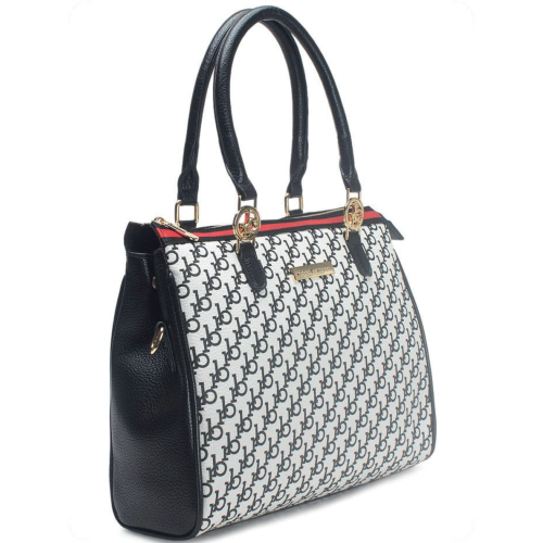 BORSA WHITE/BLACK PRINTING STRISCIA RED IN ALTO E TRACOLLA