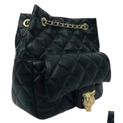 BORSA BLACK TRAPUNTATA CON LEOPARD SUL TASCHINO