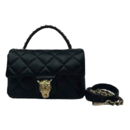 BORSA BLACK TRAPUNTATA CON LEOPARD