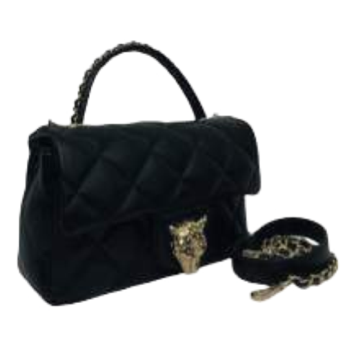 BORSA BLACK TRAPUNTATA CON LEOPARD