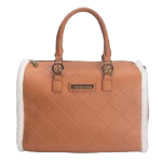 BORSA BAULETTO BROWN CON DOPPIO MANICO E PELLICCIA AI BORDI