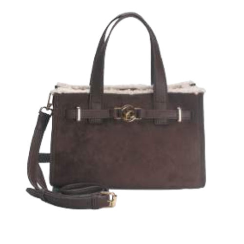 BORSA COFFEE CAMOSCIO BORDO IN PELLICCIA BEIGE 
